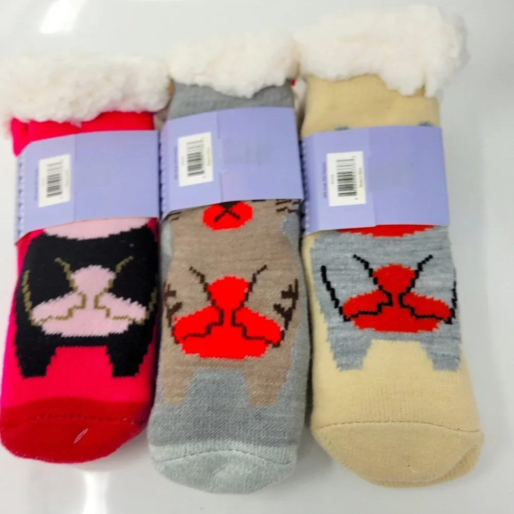 Bundle of 3 Pairs Multicolor Panda Sherpa Lined Children's Winter Socks